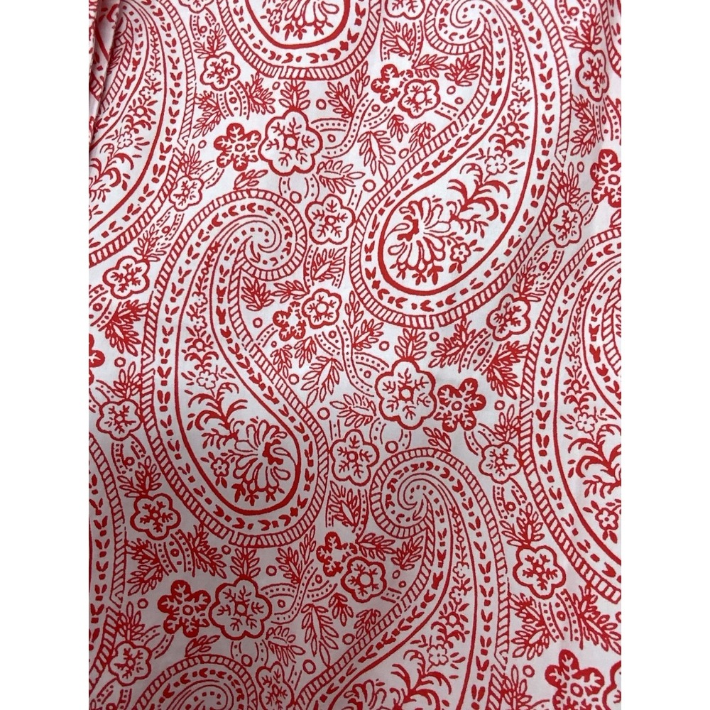 Lands' End Supima No Iron Cotton Paisley Floral Button Up Shirt Red White Sz 16 - Picture 5 of 14